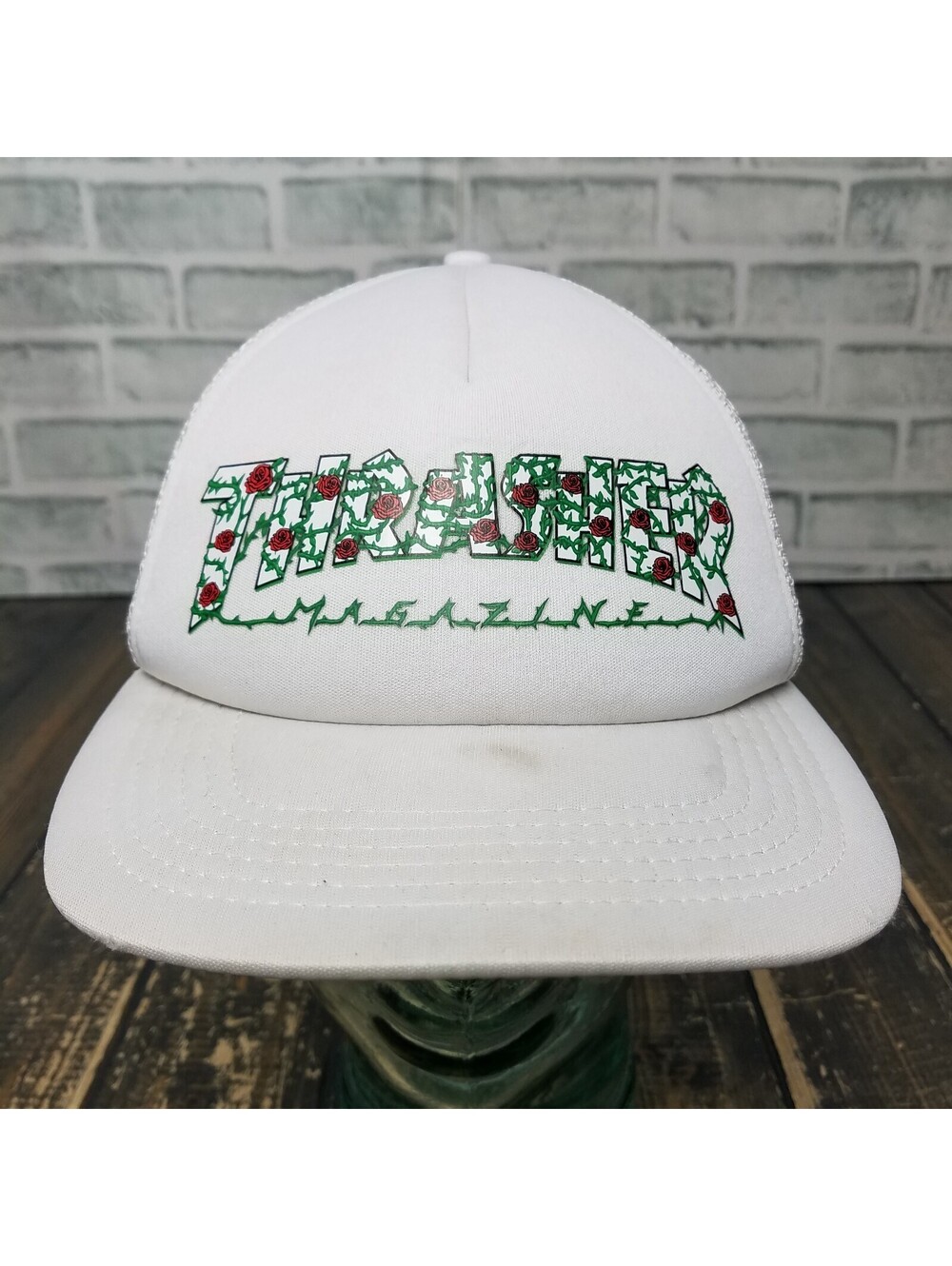 Thrasher Magazine Hat Rose Hat Cap / Mesh Back Trucker Snapback White Hat